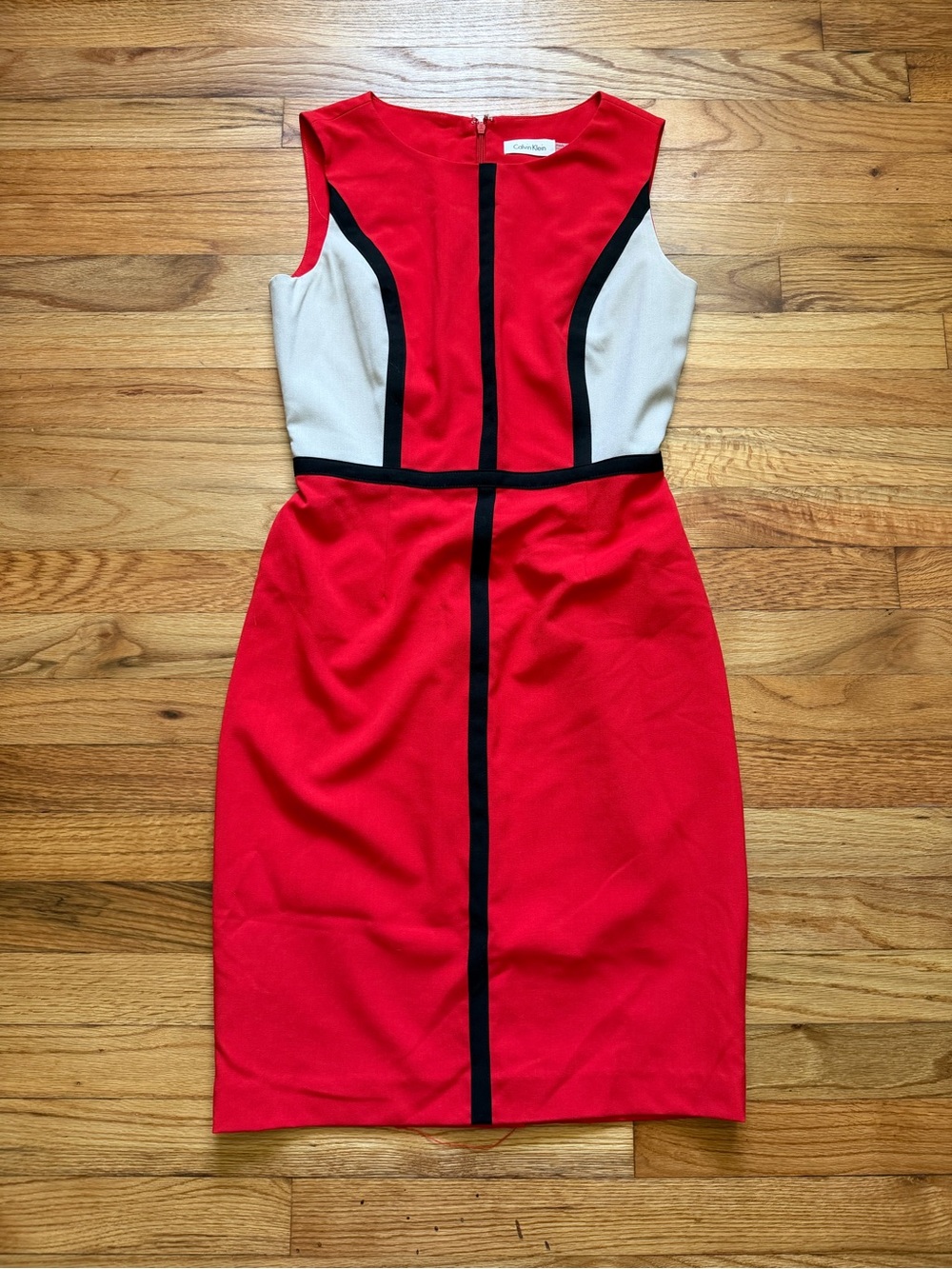 Calvin Klein Red Colorblock Sheath Dress with Black Trim